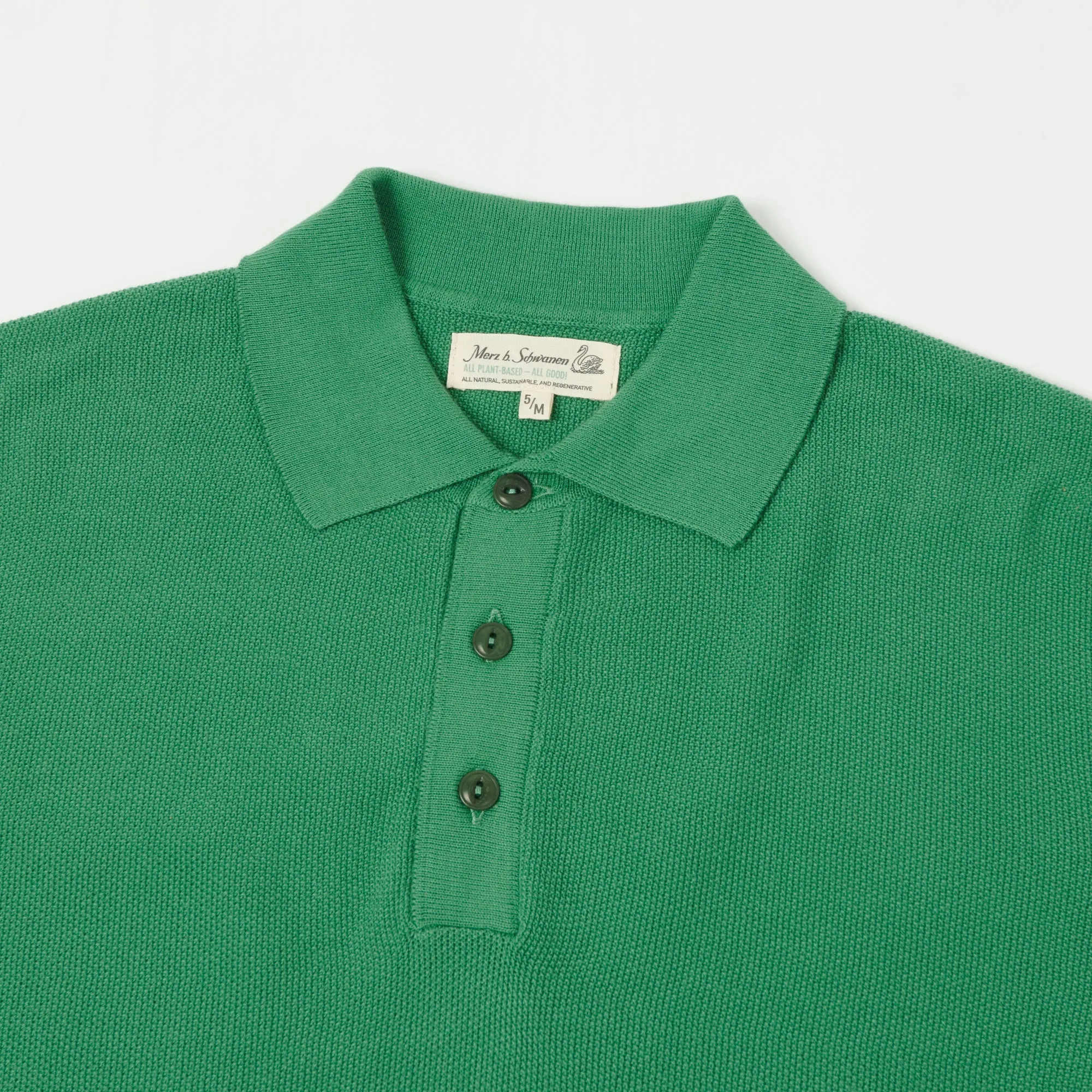 Merz b. Schwanen 'Good Basics' Plant Based Pique Polo Shirt - Grass Urban Fashion Four Button Placket