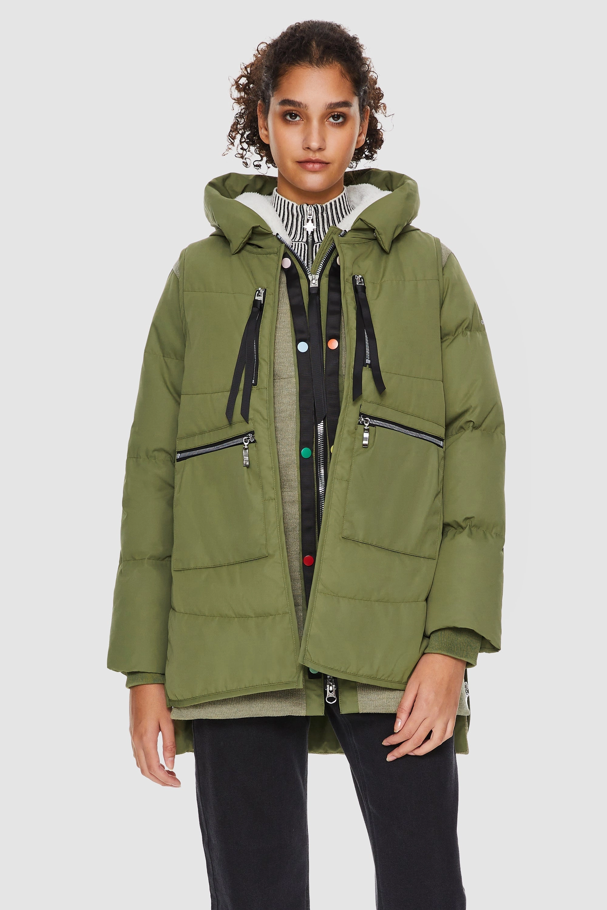 Multi pockets 092 O-Lab Thickened Puffer Down Jacket with Detachable Vest