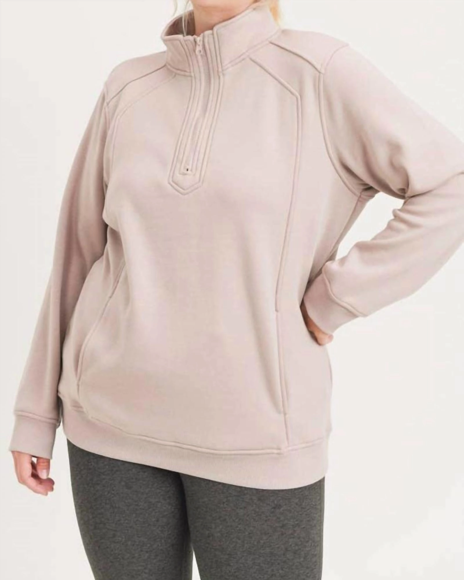 Graphic Design Discount Curvy Double Raglan Half-Zip Jacket in Taupe | Taupe