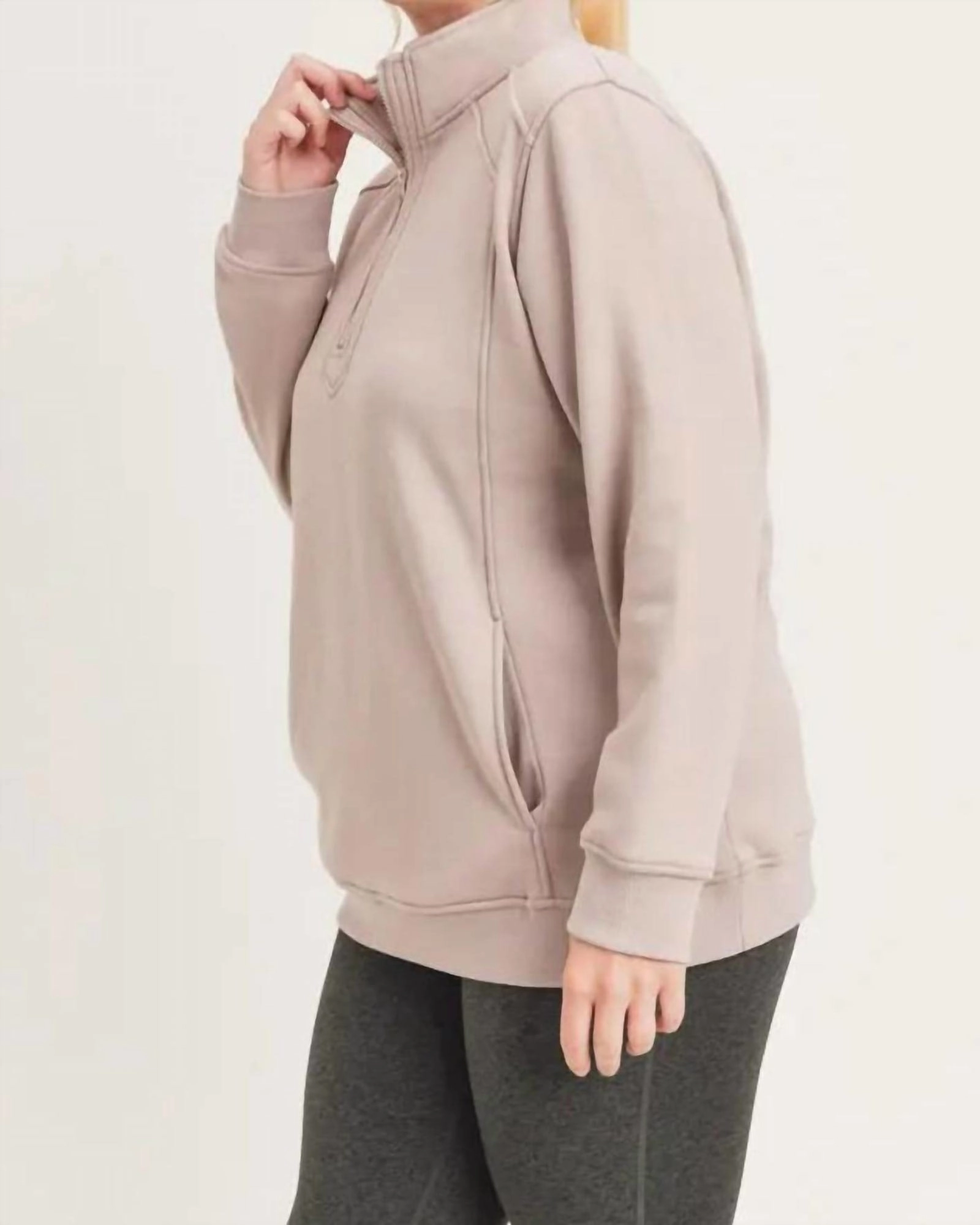 Curvy Double Raglan Half-Zip Jacket in Taupe | Taupe Protective Style Soft Interior