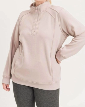 Graphic Design Discount Curvy Double Raglan Half-Zip Jacket in Taupe | Taupe