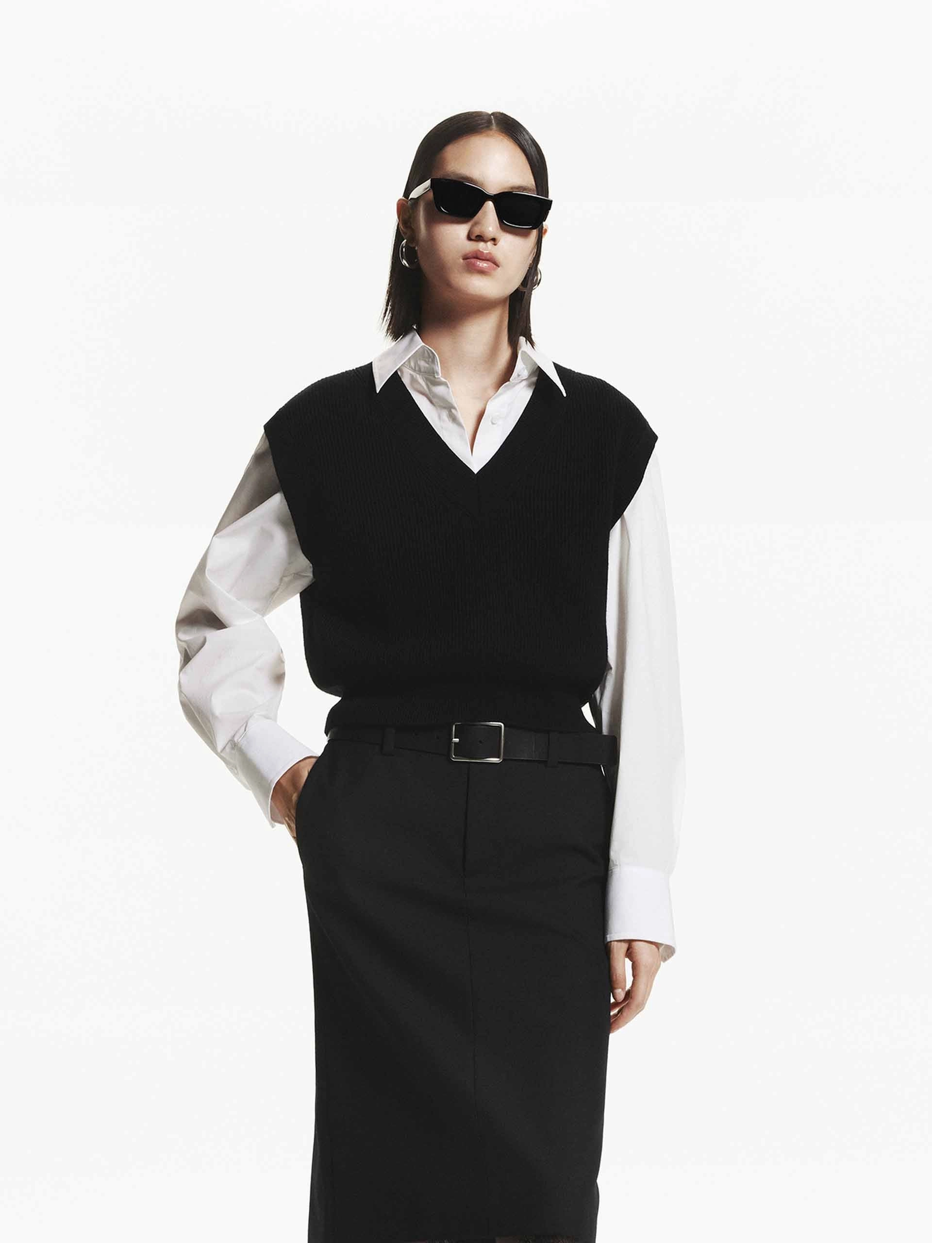 Shirt and Knit Vest Set Knit Essentials Knitted Layering