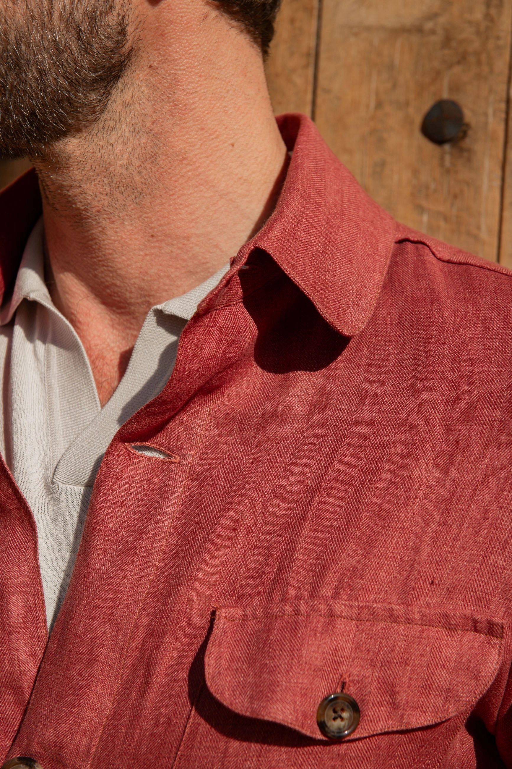 Red herringbone linen safari jacket ?C Made in Italy Smart Style
