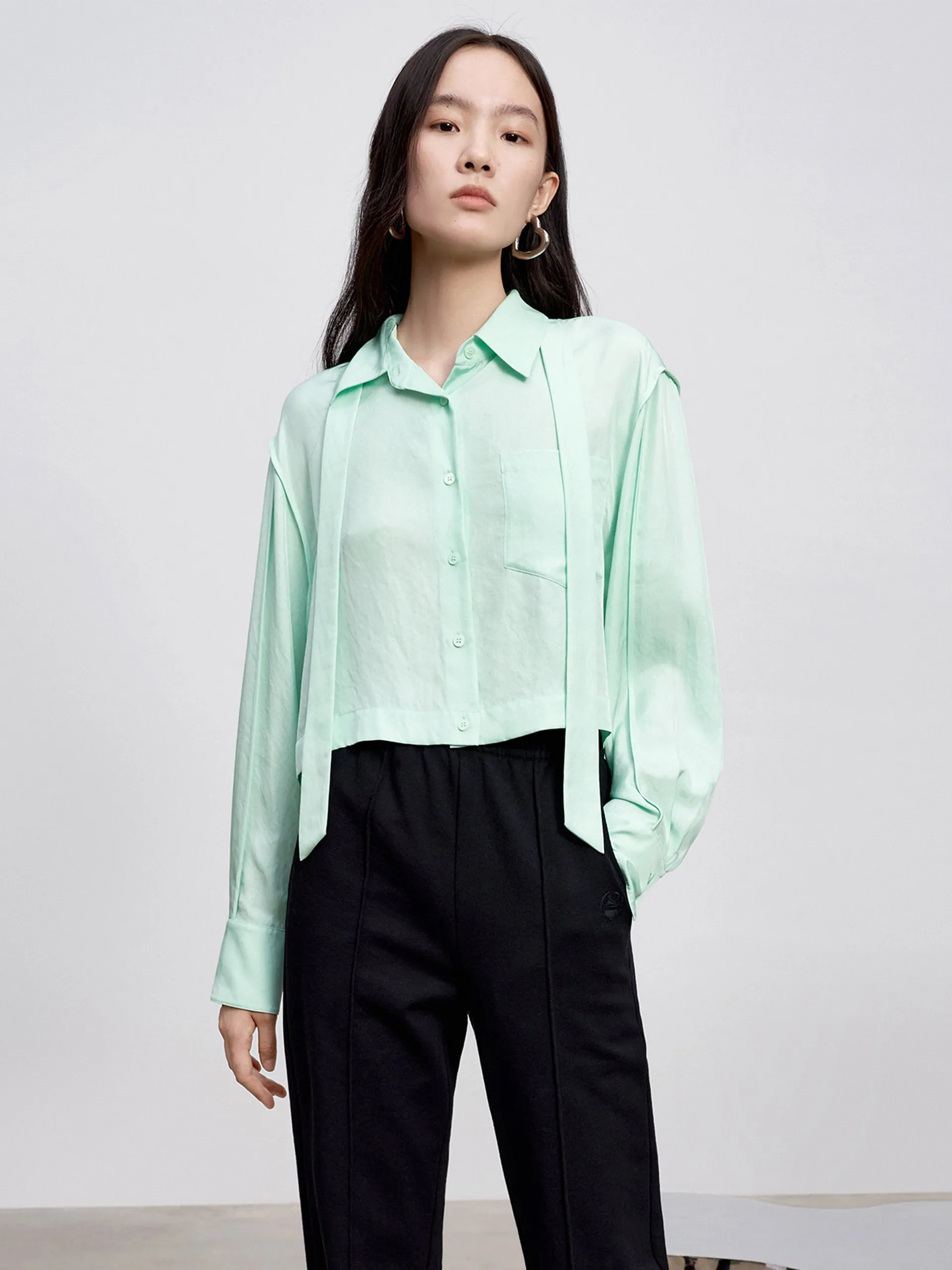 Triacetate Shirt With Tie Edgy Fashion Neutral Colors
