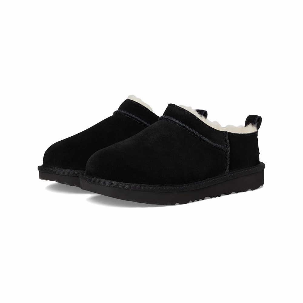School Style UGG Classic Micro 1174410K-BLK Slipper Kids Black Suede Faux Fur Slip On GUG169