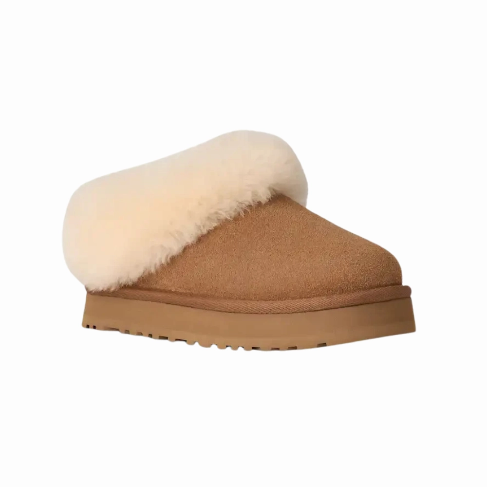 On Foot UGG Tazzelle 1171198Ka???CHE Slippers Kids Chestnut Suede Sheepskin Collar GUG141