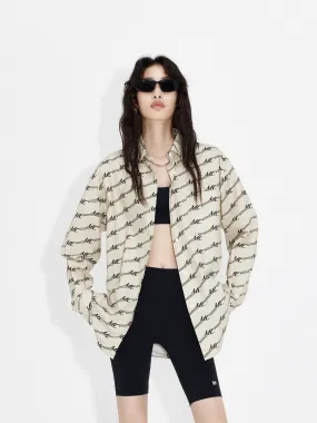 Classic Color Linen blend Monogram Print Cotton Shirt