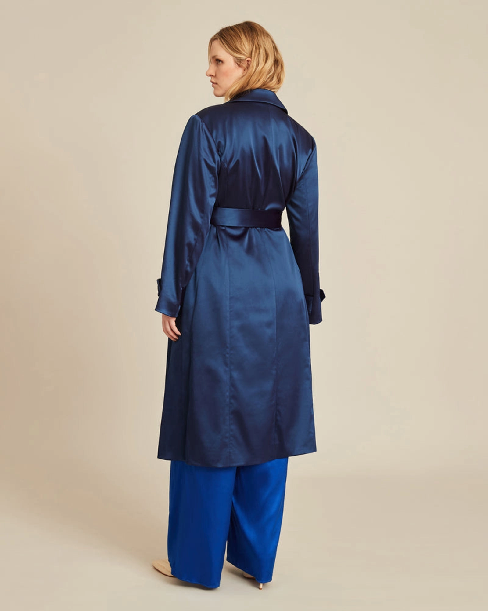 Snow Adventure Caterina Stretch Satin Coat | Navy Blue - Blue print lining