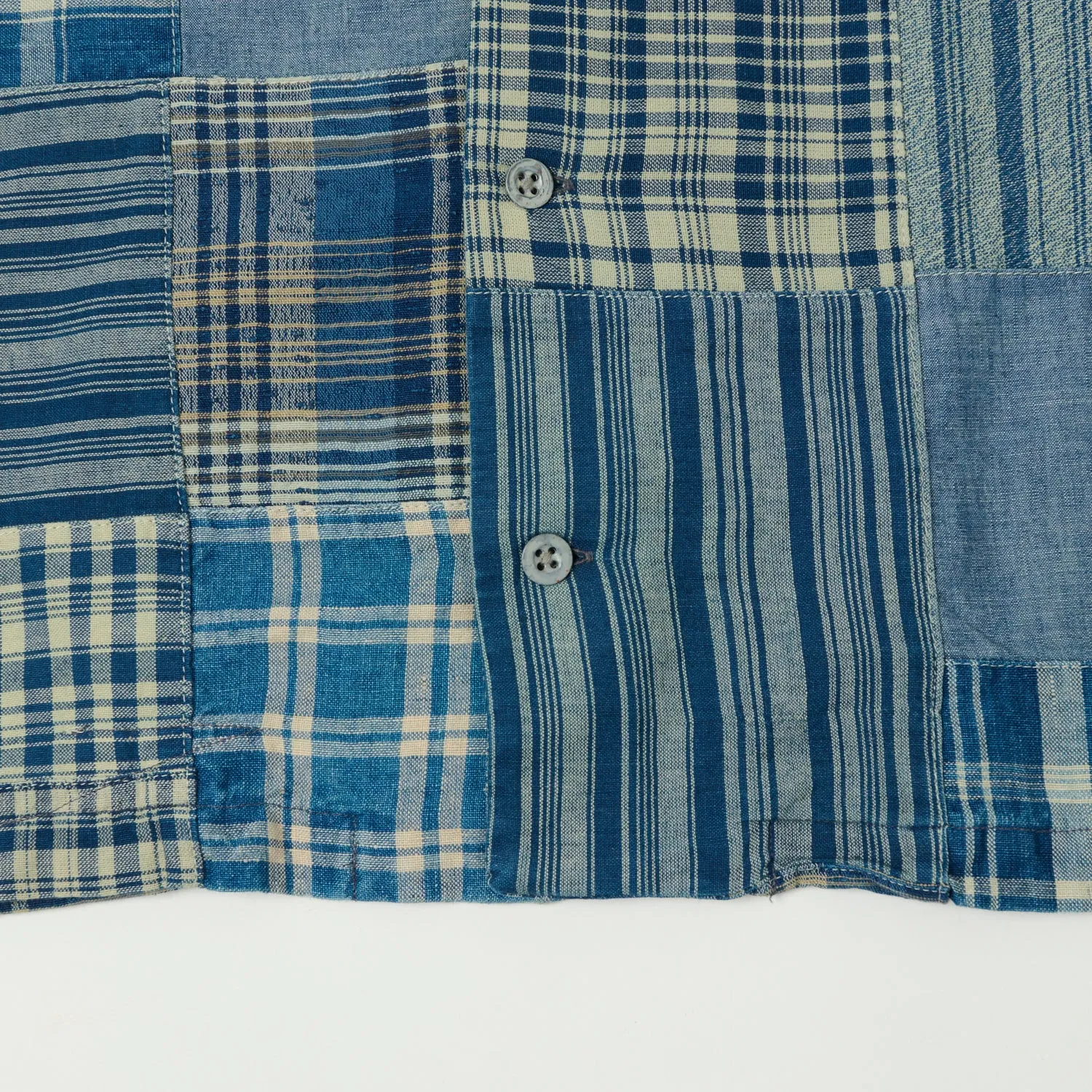 RRL Patchwork Camp Collar Shirt - Indigo Fast Drying Thermoregulating Fabric