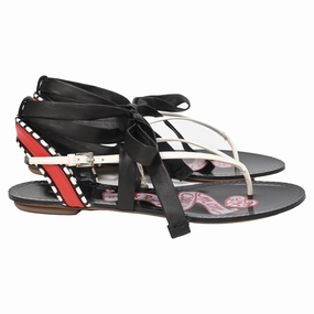 Outdoor Use Ala?a Graphic Print Gladiator Sandals in Black Leather