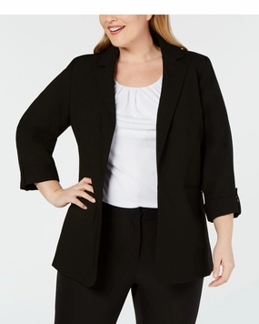 suitable for extreme sports Calvin Klein Women's Plus Open Front Roll Tab Sleeves Topper Jacket Black Size 14W | Black