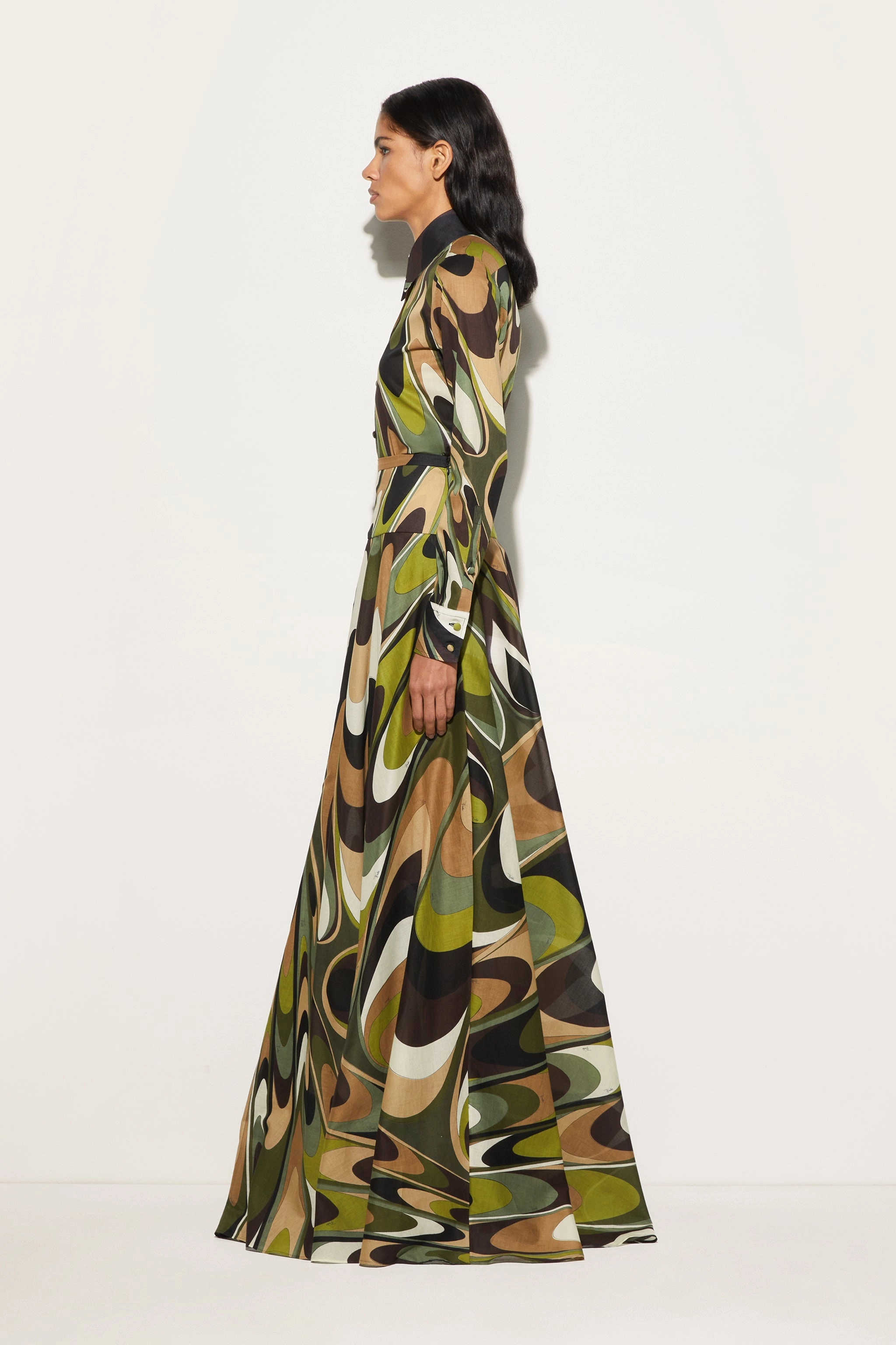 Maxi length Water Resistant Onde Print Long Skirt