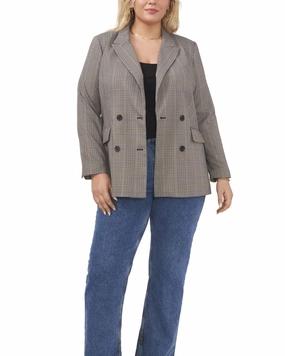 Compression Stitching Water-Resistant Protection PLAID DOUBLE BREASTED BLAZER | COUNTRY PLAID