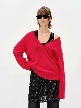 V-neck Loose Knit Sweater Warm Hug