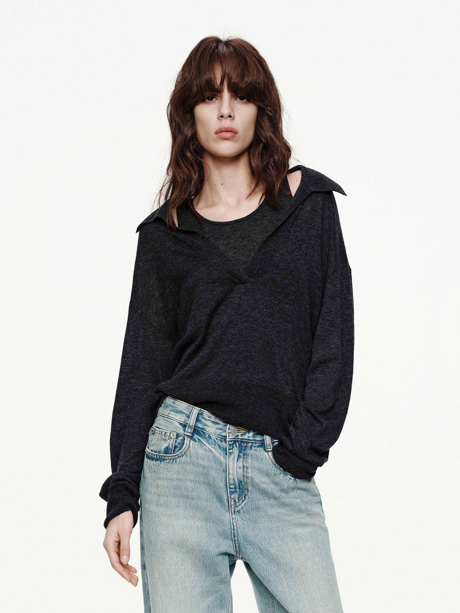 Low Maintenance Fabric V-neck Relaxed Sweater