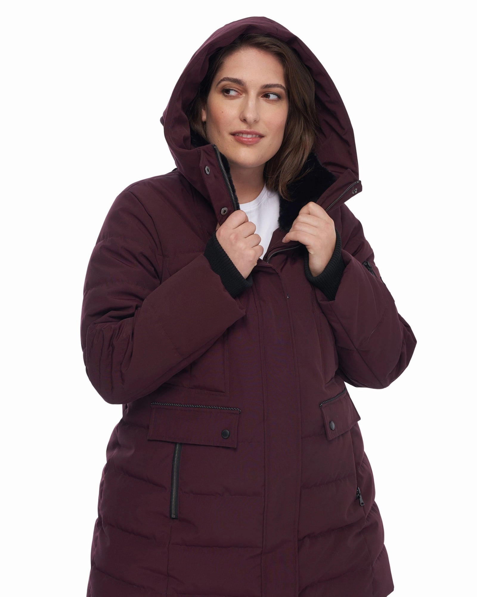 Vegan Down  Mid-Length Parka | Grape Chilly Wear Stretch Comfort
