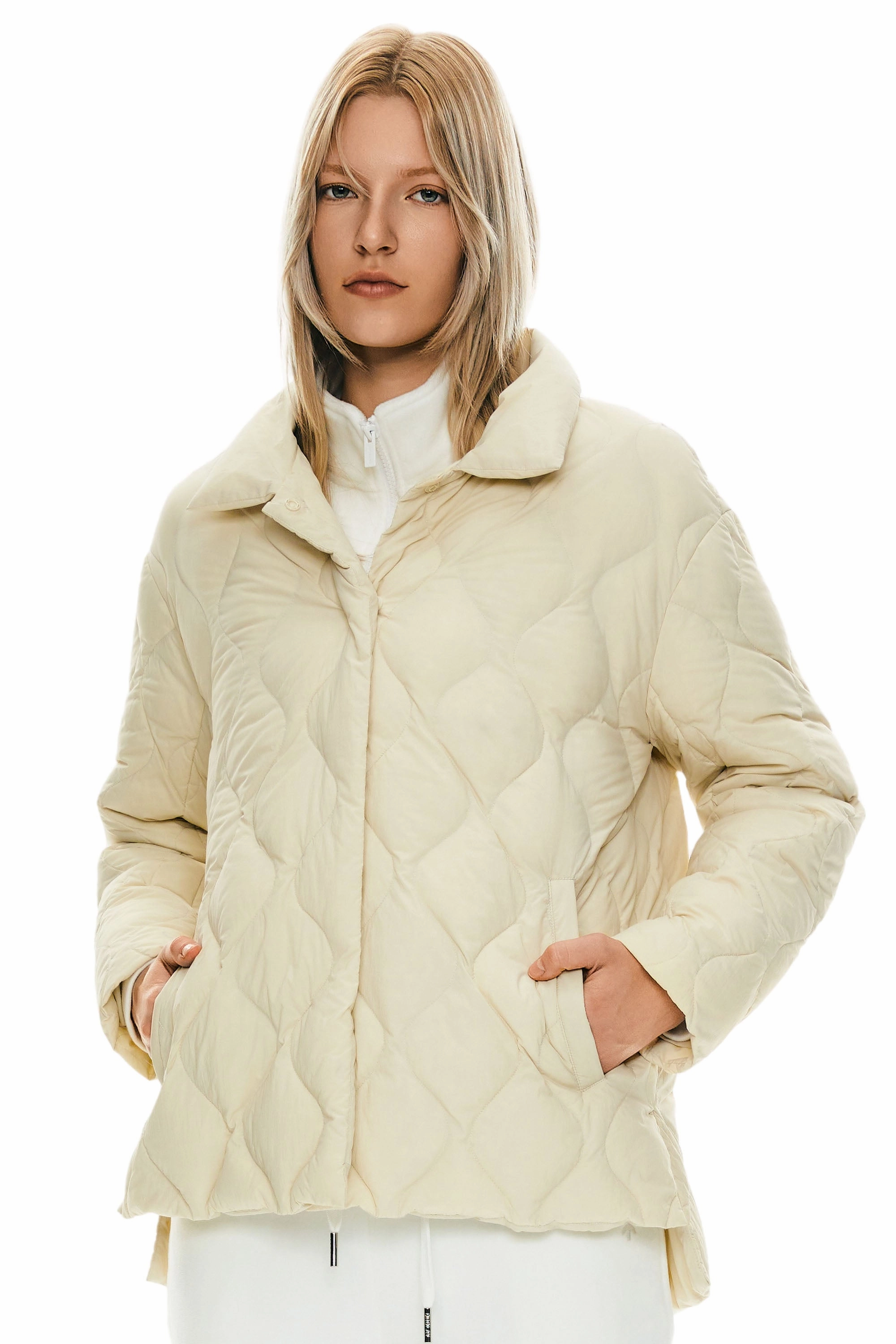 Oversized Down Puffer Jacket Lightweight Quilted Weekend Casual Fit Elasticized Edging