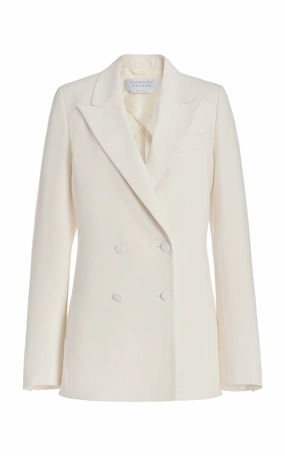 Soft Fabric Contemporary Tailoring Damus Blazer in Ivory Silk Wool Cady