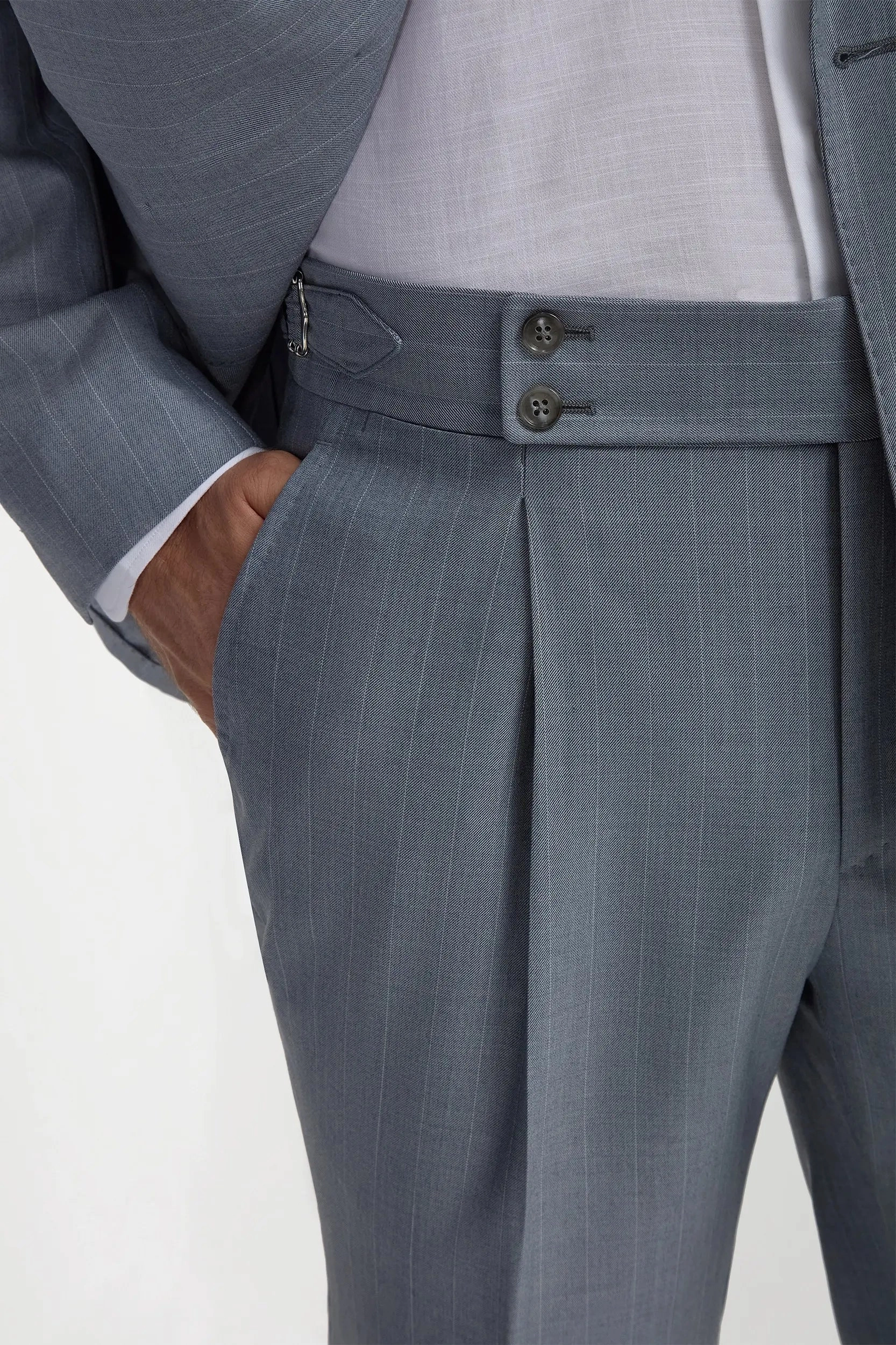 Dusty blue pinstripe double breasted Super 150's suit - Made in Italy Modern Tailoring Stylish Comfort