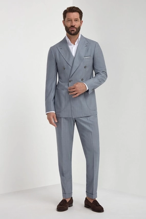 Flattering Comfort Wear Dusty blue pinstripe double breasted Super 150's suit - Made in Italy