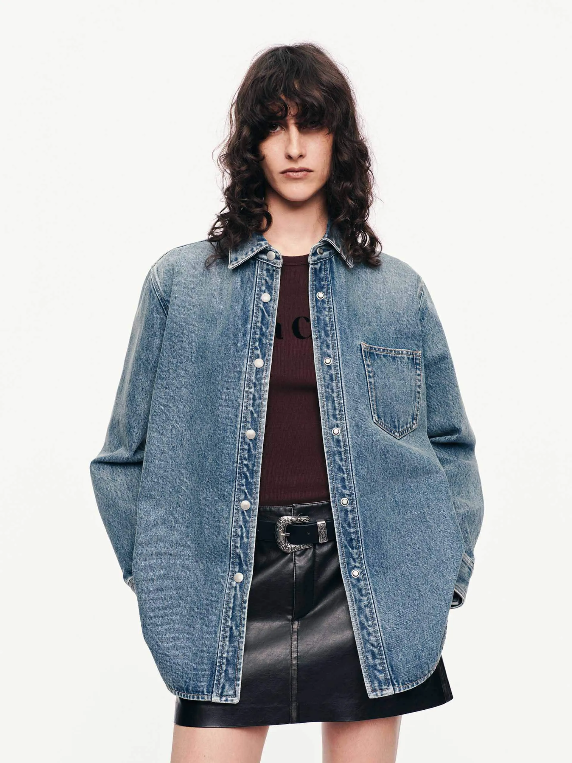 Wash Cotton Denim Shirt Effortless Style Subtle Print