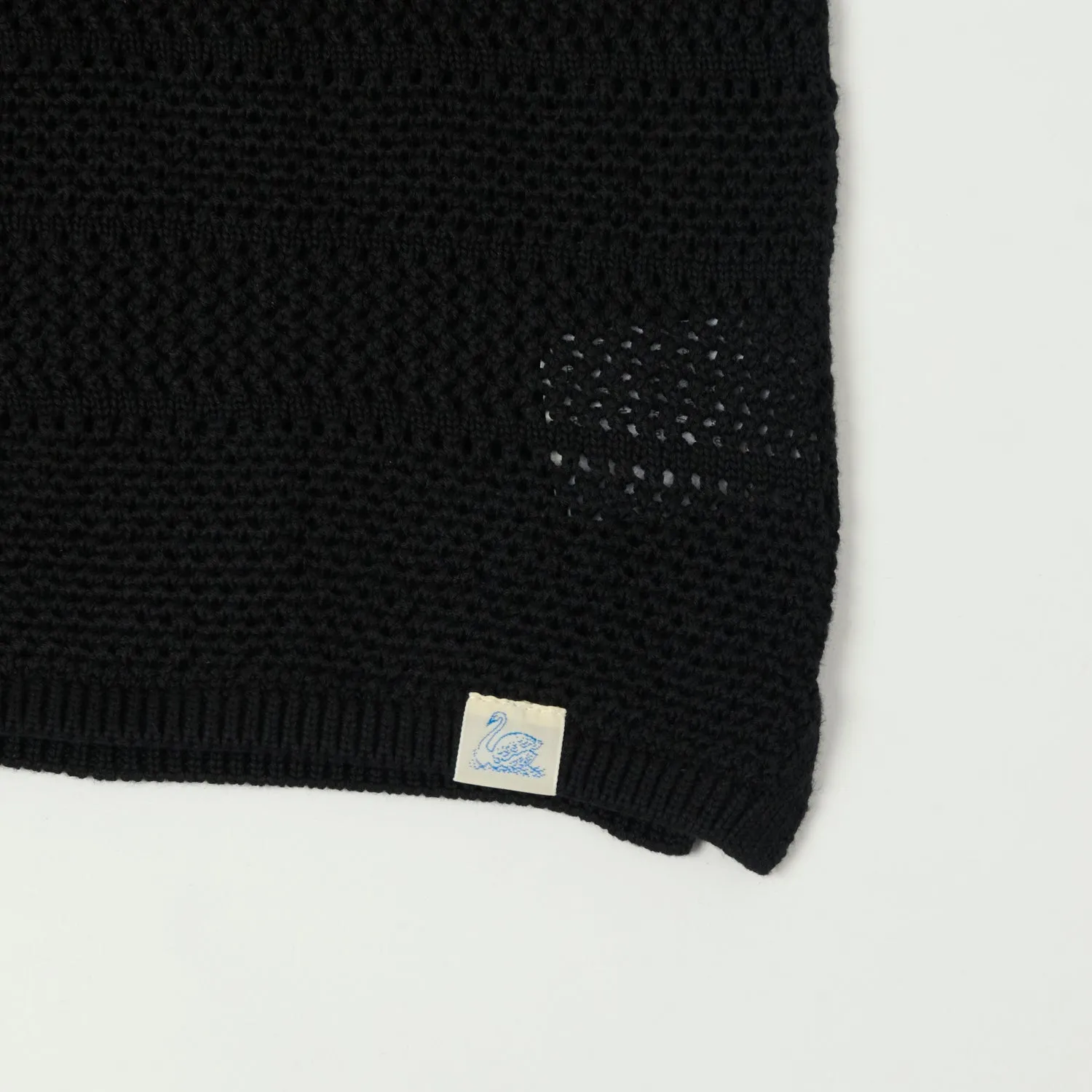 Modern Look Premium Cotton Merz b. Schwanen 'Good Basics' Crochet Polo Shirt - Deep Black