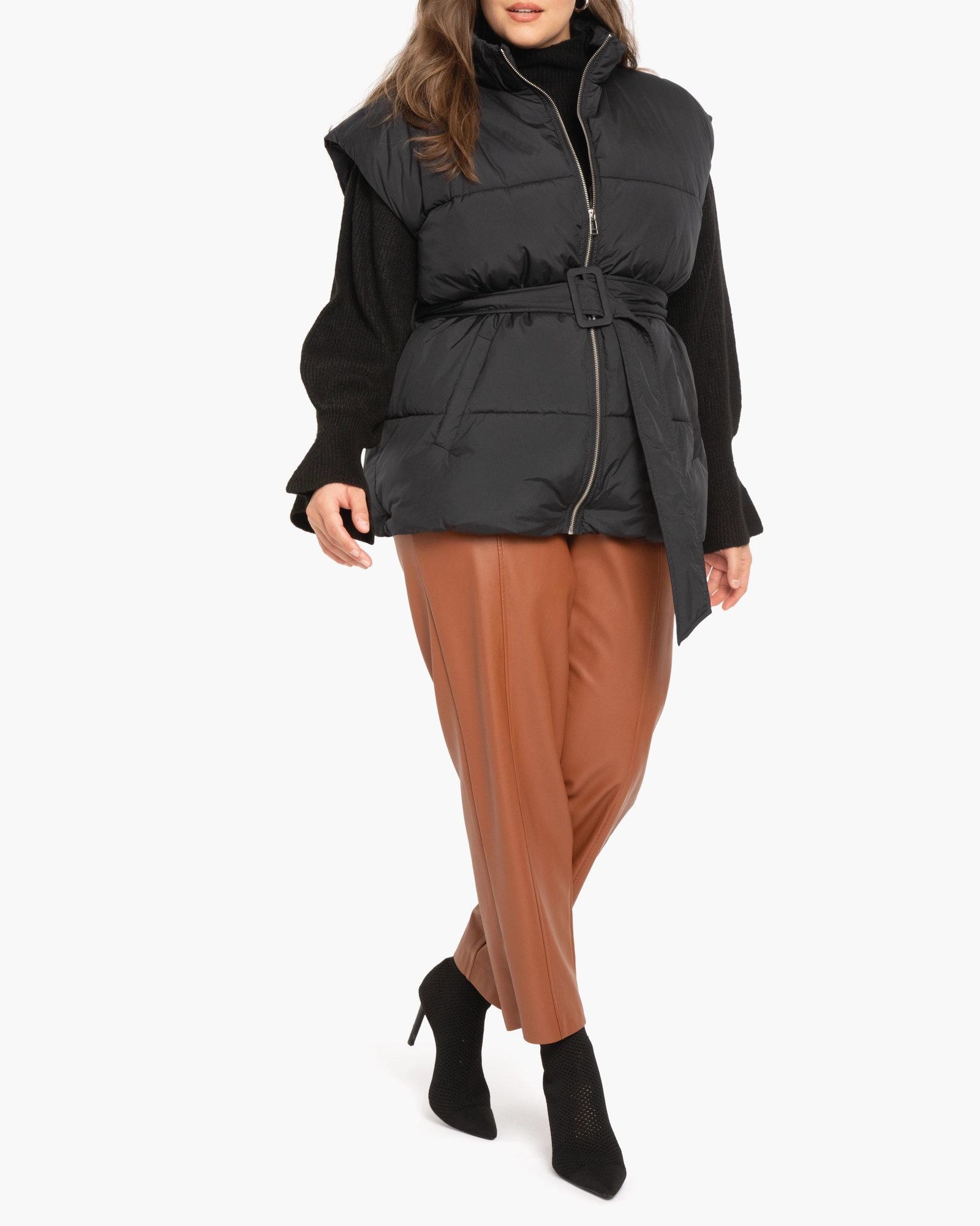 Victoria Belted Puffer Vest | Black Rain Resistant