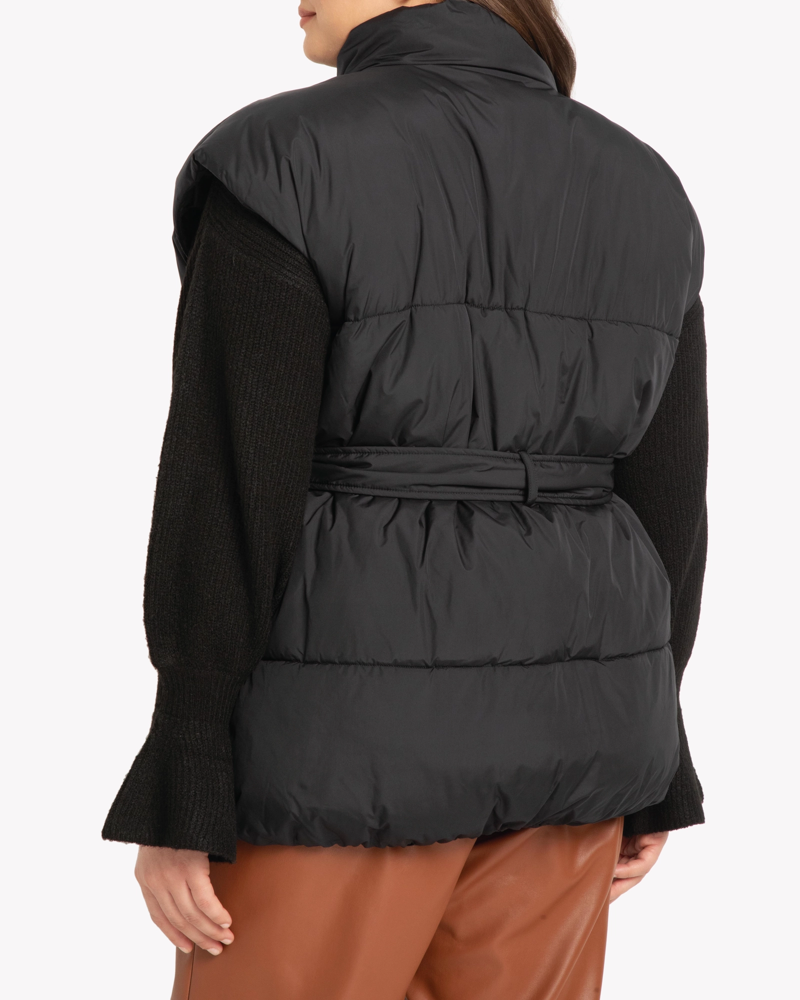 Victoria Belted Puffer Vest | Black Hidden Compartments water - resistant