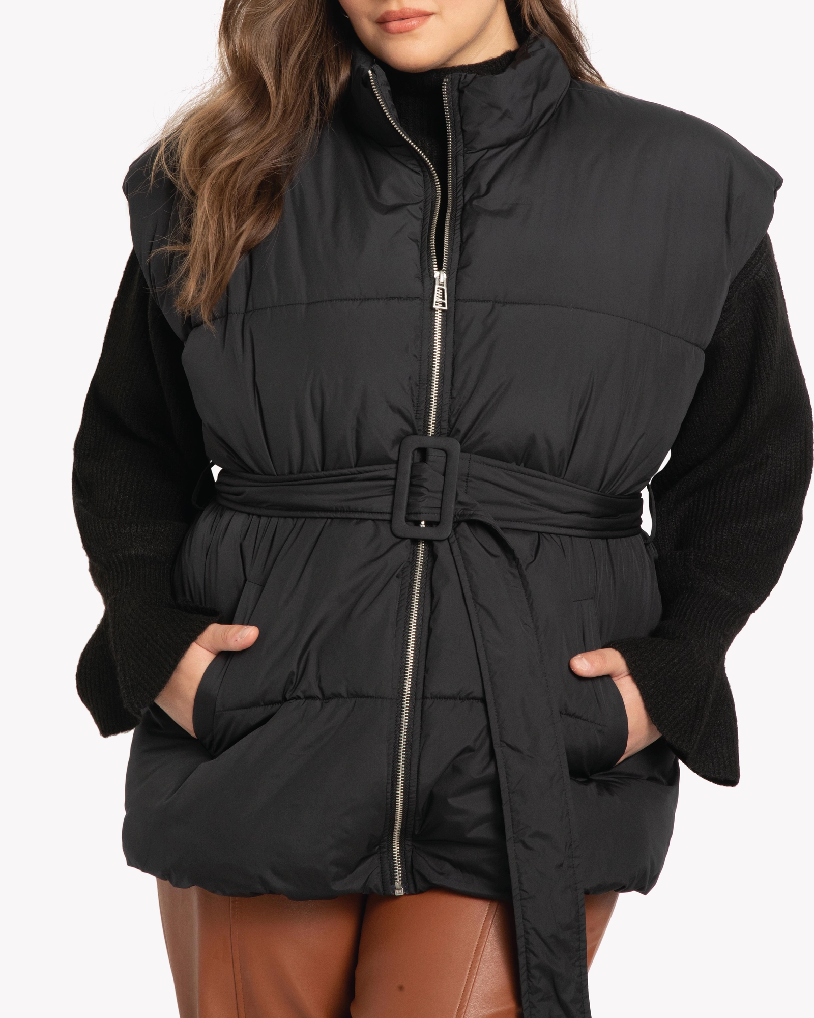 Victoria Belted Puffer Vest | Black bar