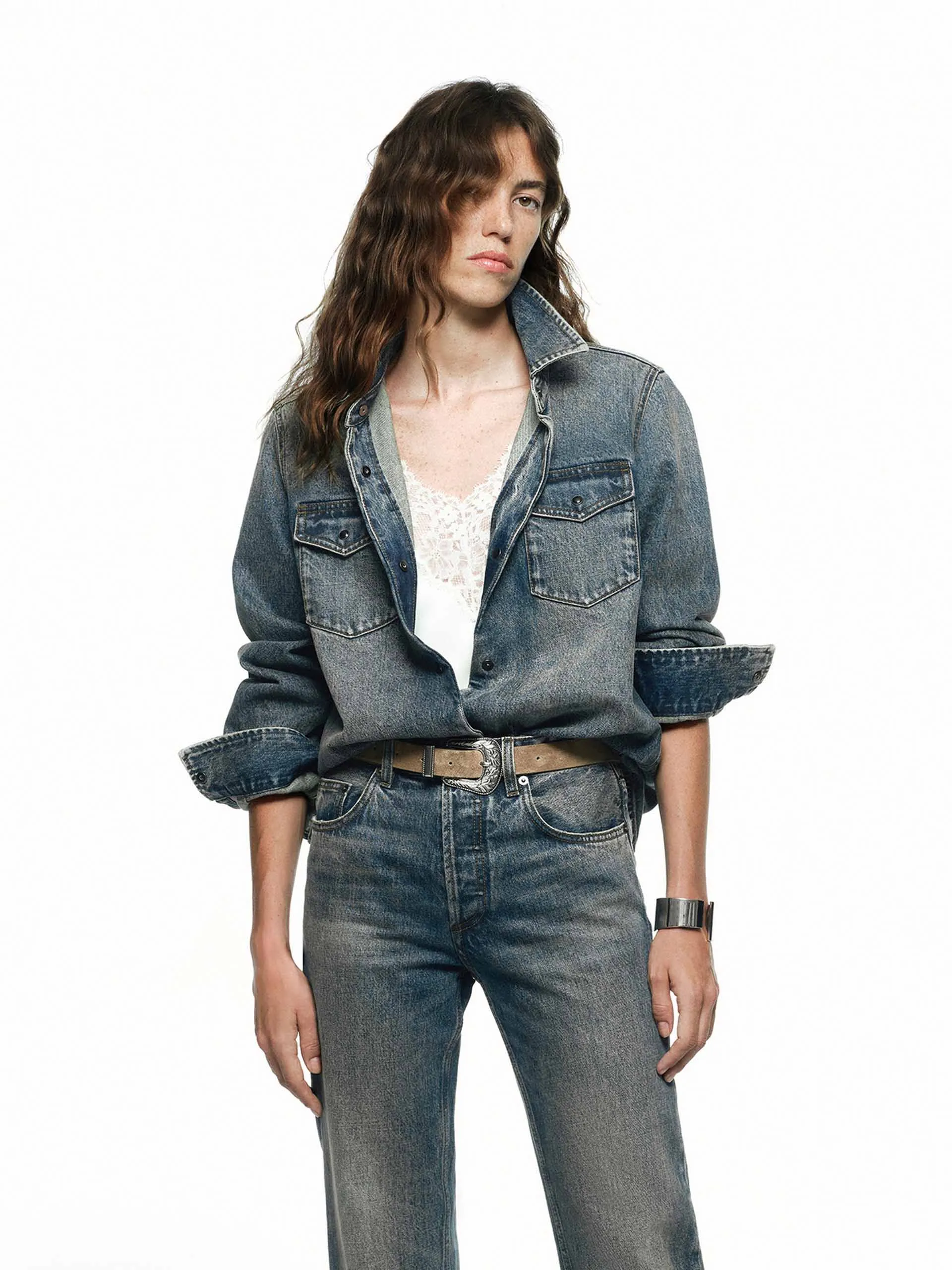 Vintage Washed Denim Shirt Neutral Shade