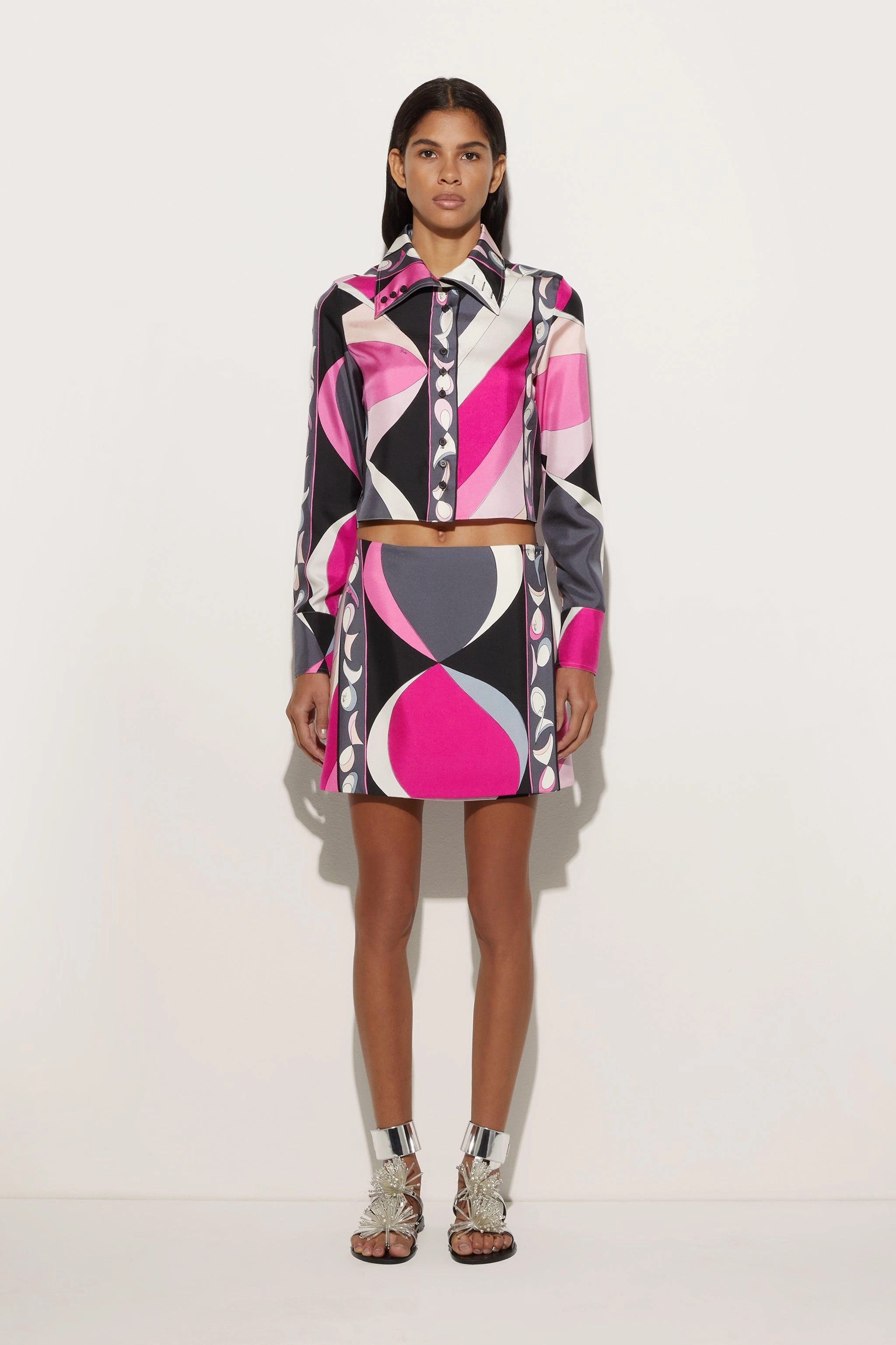 Simple Comfort Bestseller Item Pesci Print Silk Twill Miniskirt