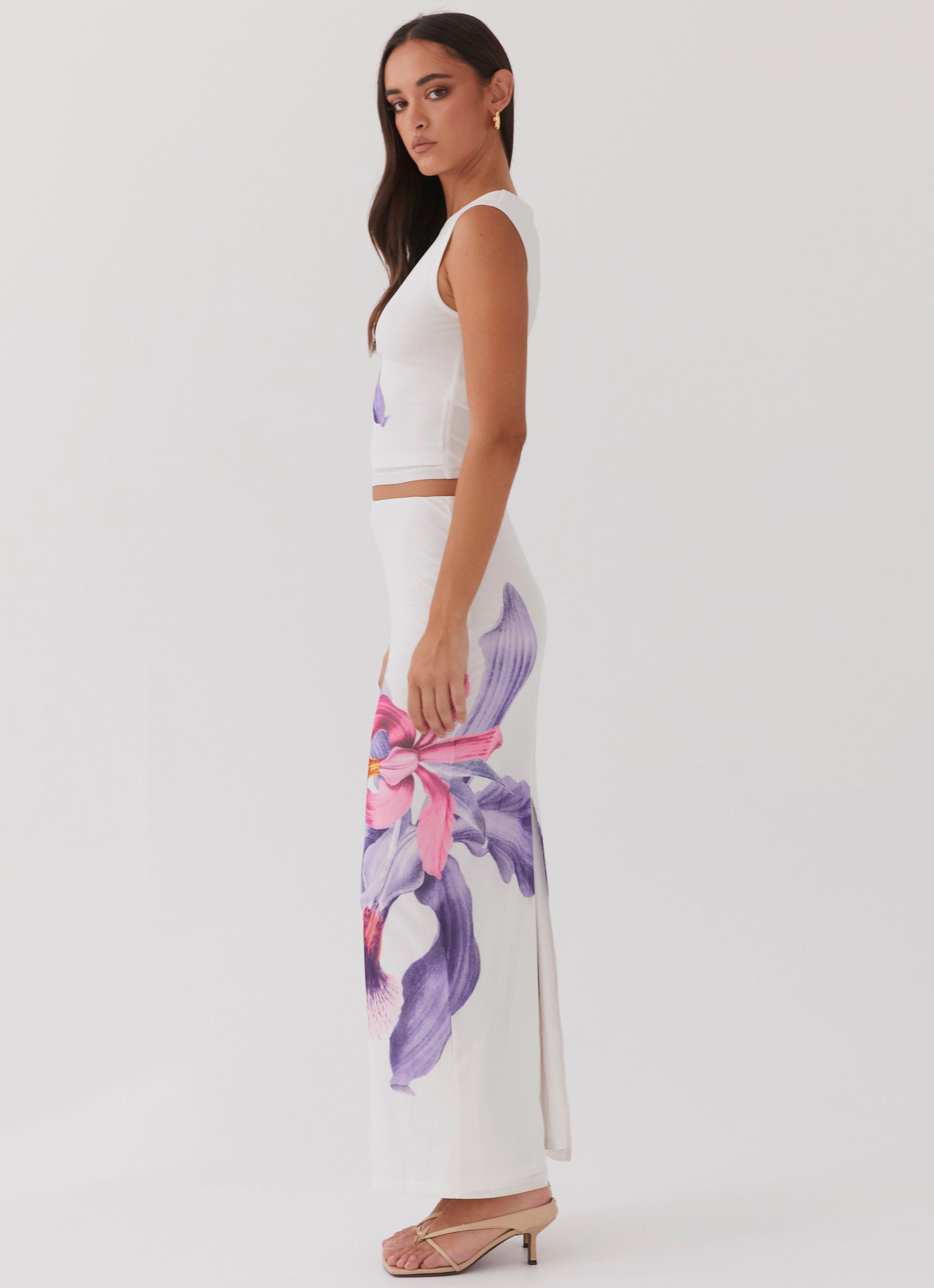 Waiting For Dawn Mesh Maxi Skirt - White Multi Purpose Fabric