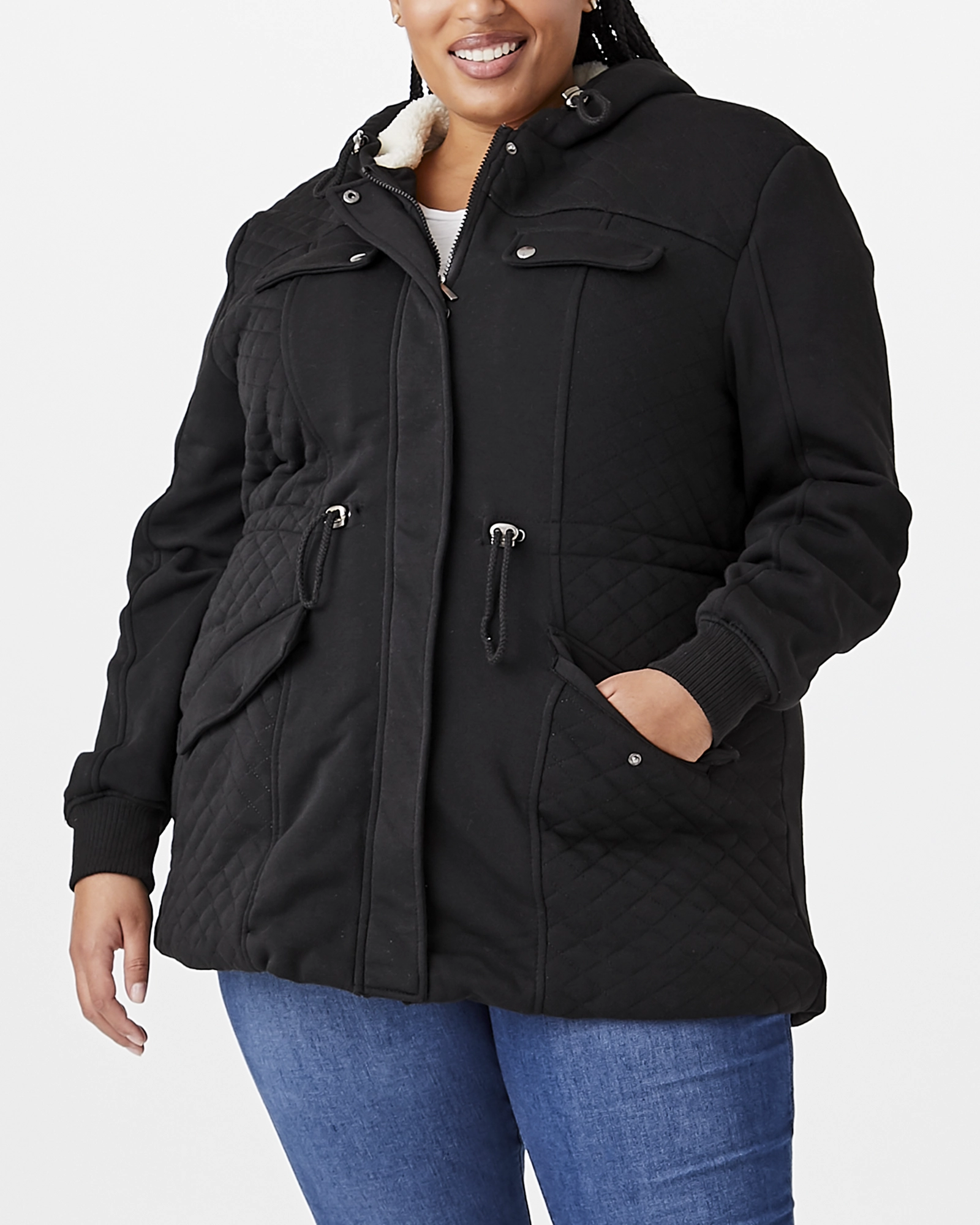 Comb Primrose Quilted Hooded Jacket | Black