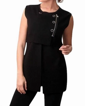 Side Snap & Zip Long Vest in Black | Black Lust Fall Weather