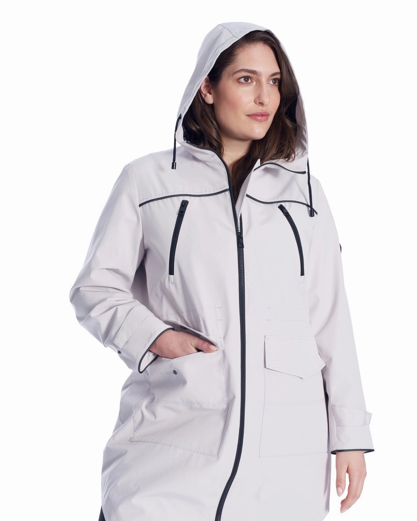 Drawstring Raincoat | Platinum Perforated Underarm Vents Graphic Design