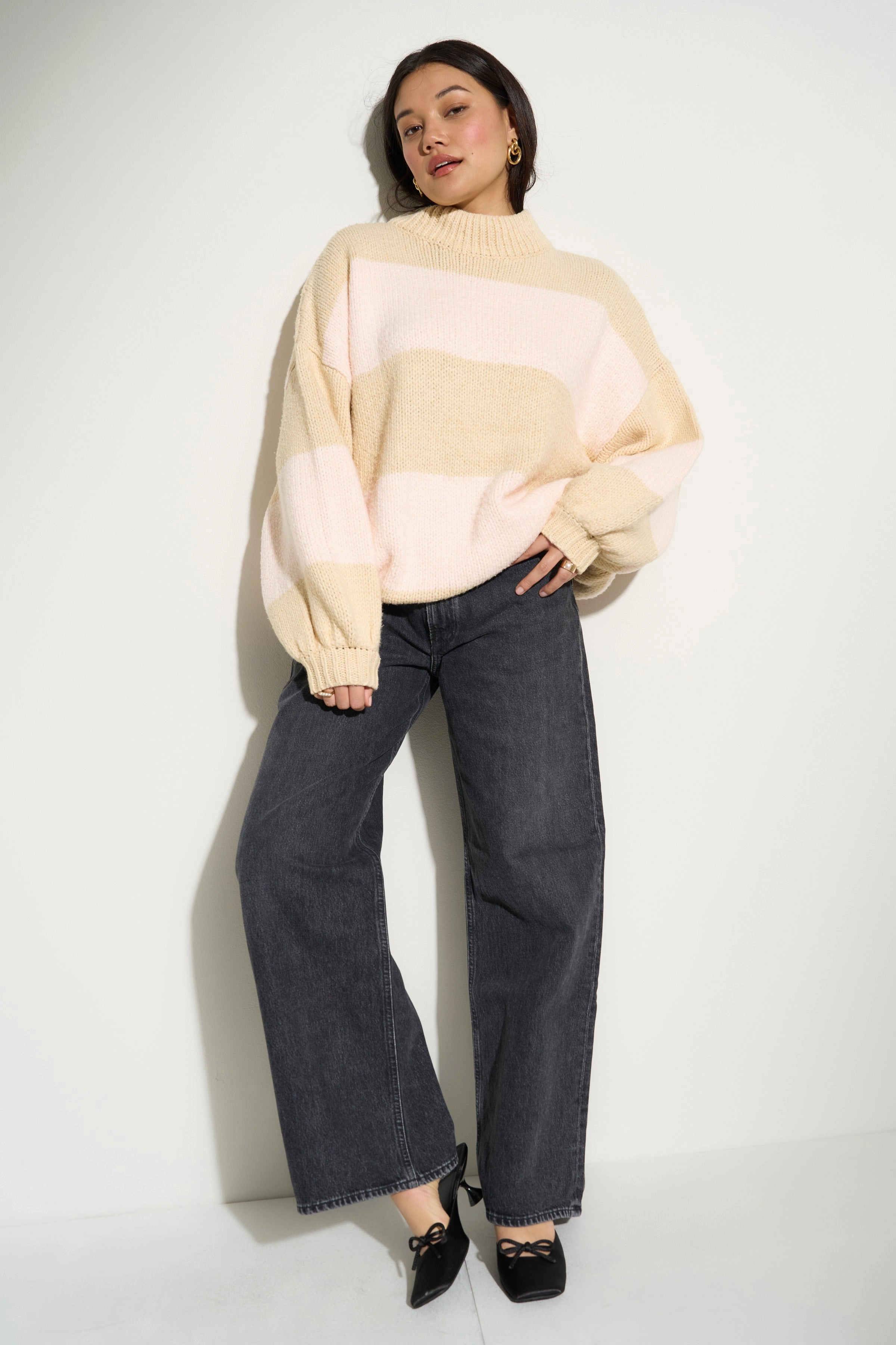 Low Impact Production Knit Perfection Bellamy Pullover - Pink Stripe