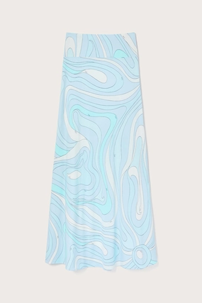 Marmo Print Long Skirt Summer Picnic Roll Up Hem