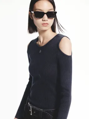 Cut Shoulder Knitted Sweater Cozy Knit Style Seamless construction