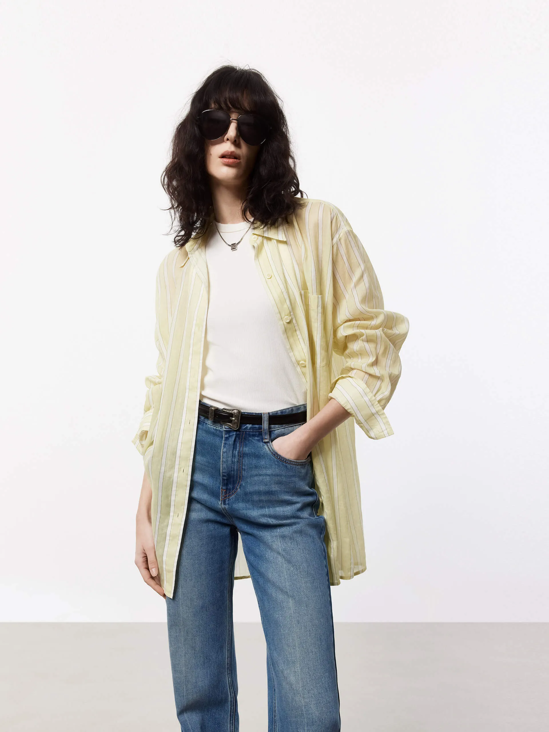 Plus size option Mature Elegance Oversize Pinstriped Shirt