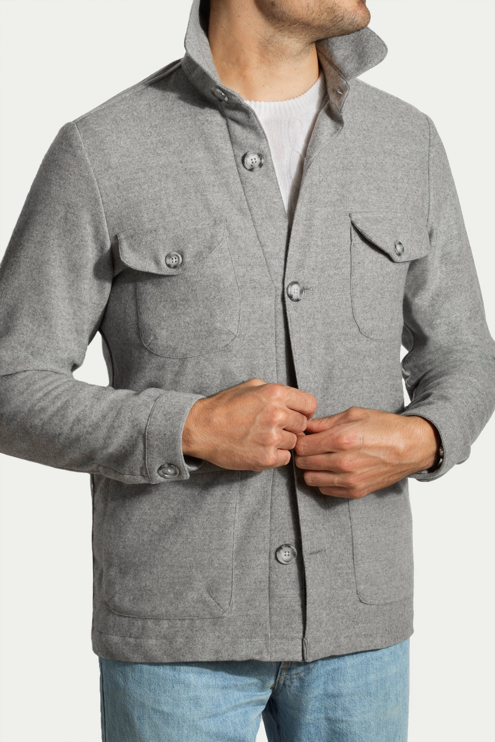 Cherish Checkered Grey Safari Jacket flannel Super 180s ?C Made in Italy