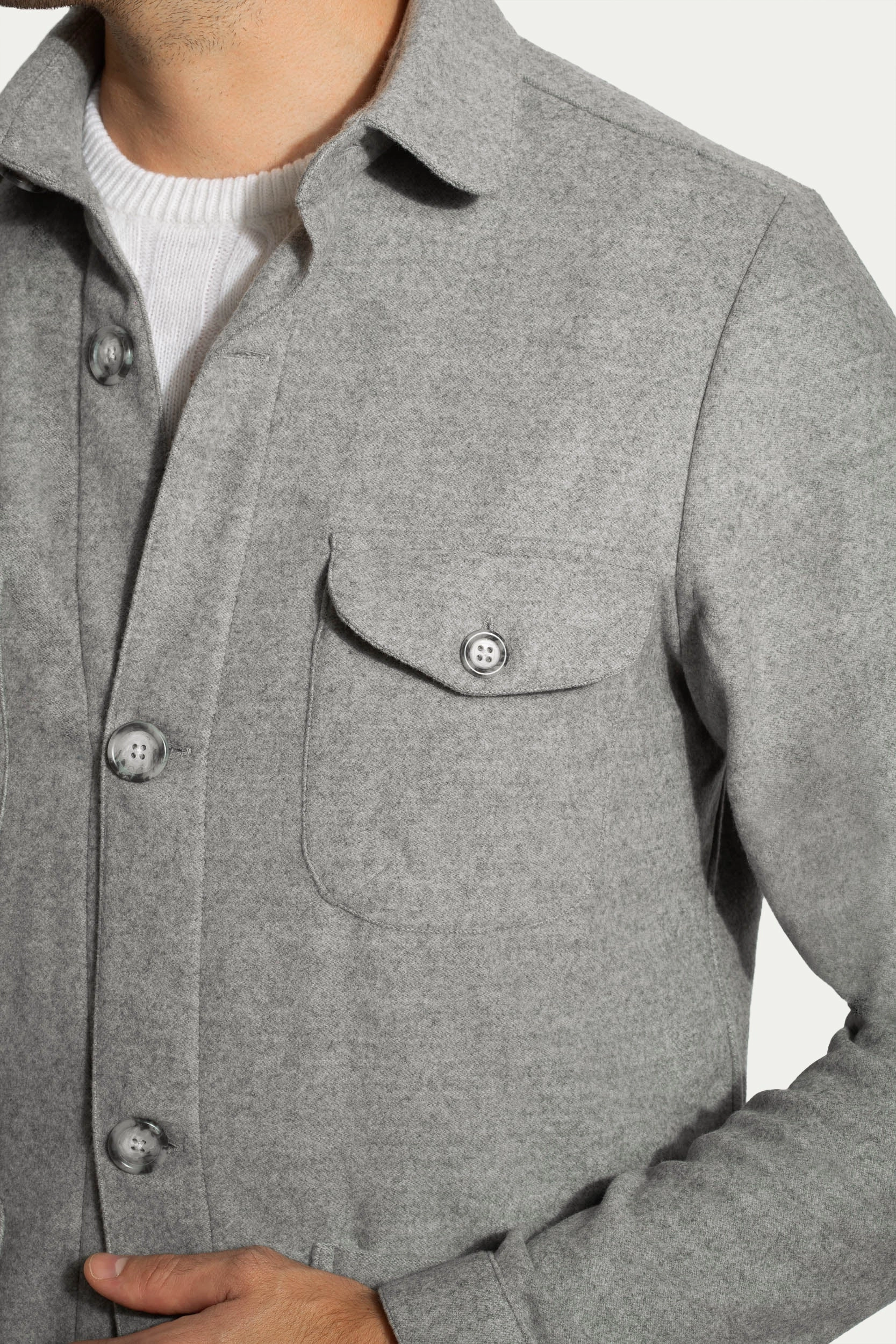 Grey Safari Jacket flannel Super 180s ?C Made in Italy suitable for runway events Category