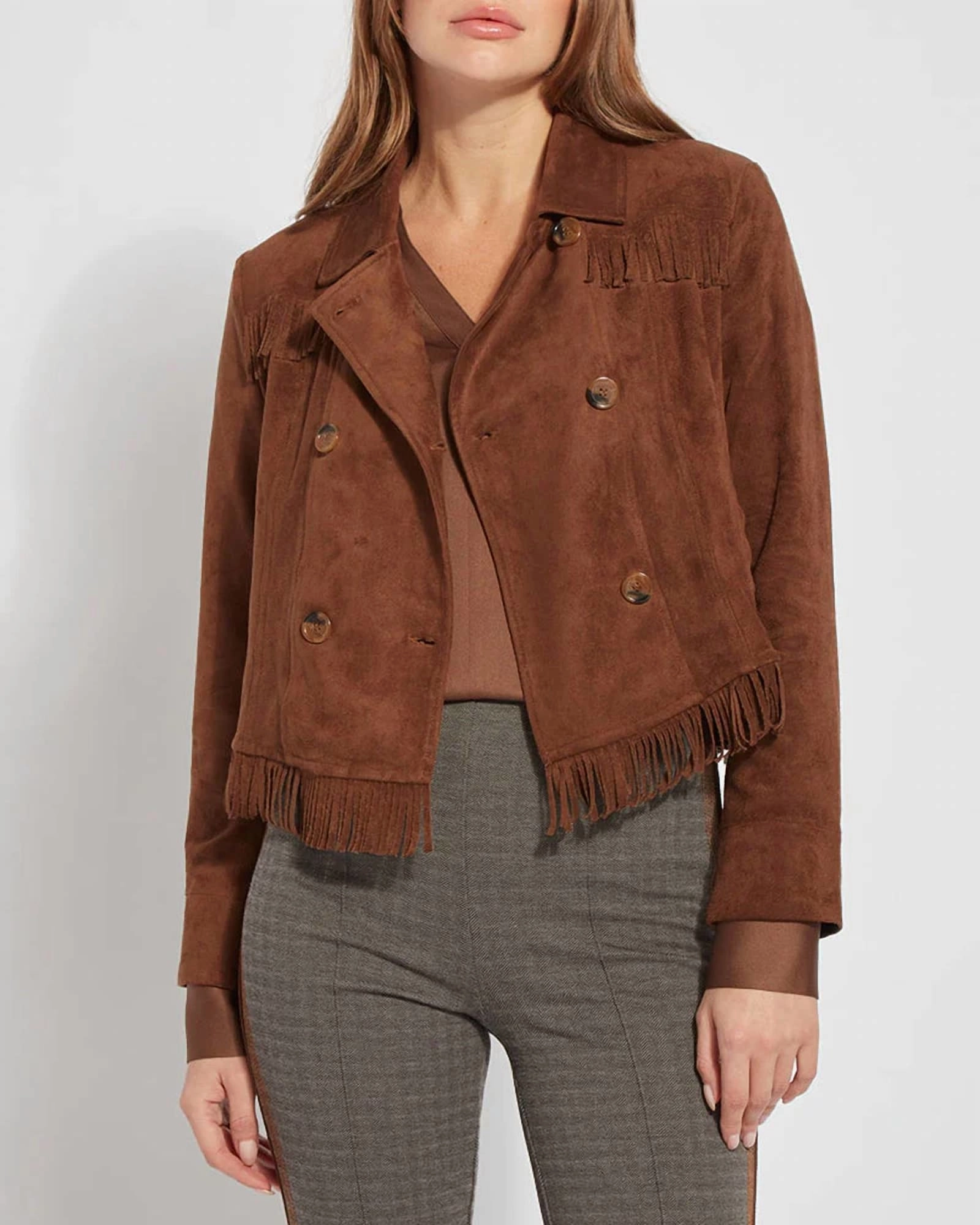 Zora Fringe Suede Jacket in Bronze | Bronze Modern Utility Mascara