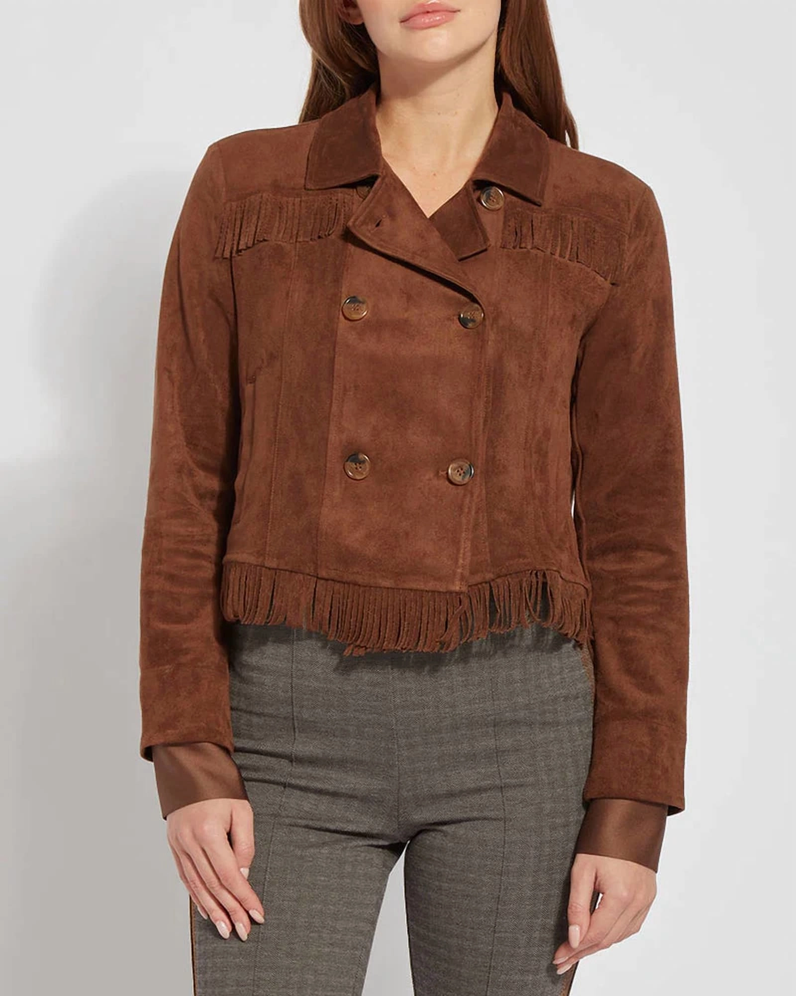 quilted Zora Fringe Suede Jacket in Bronze | Bronze