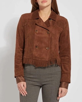 quilted Zora Fringe Suede Jacket in Bronze | Bronze