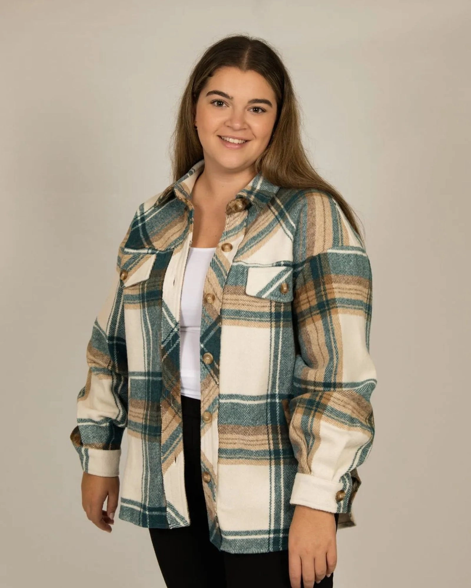 Mackenzy Shacket Plaid Jacket Teal | Teal Structured Warmth Task