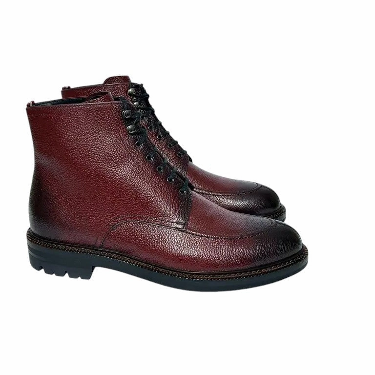 Bally Kristan 6239770 Men's Heritage Red Embossed Leather Boots Water Resistance Easy Walking