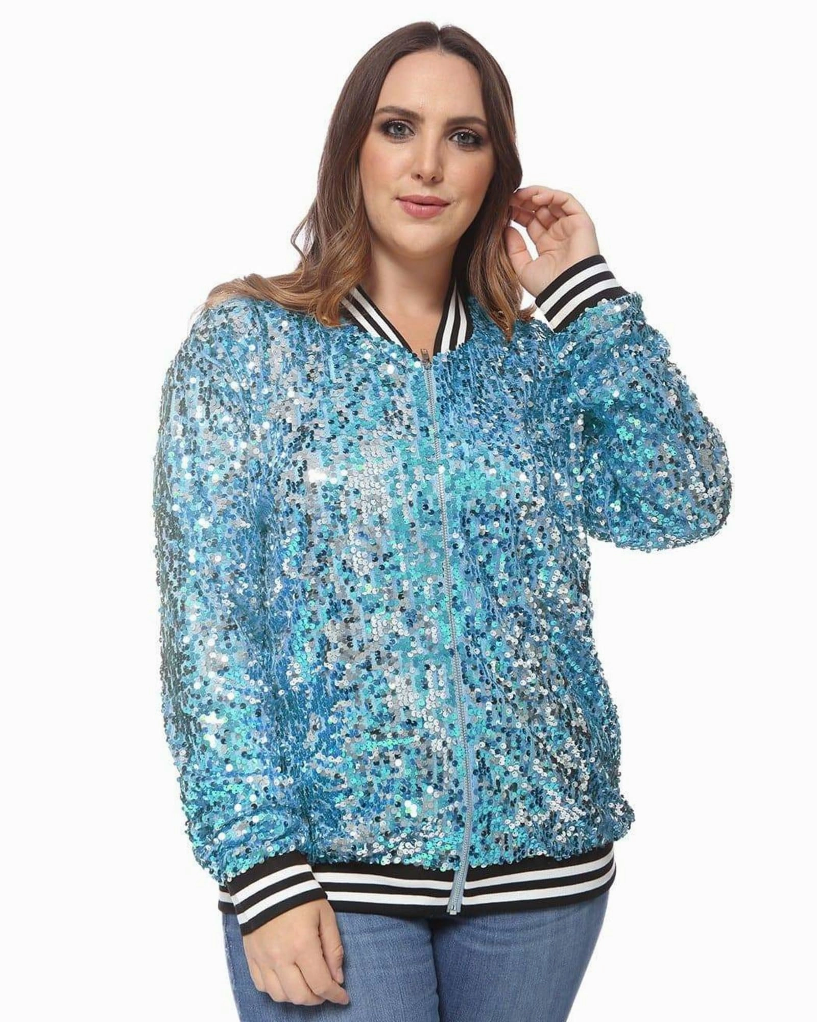 Rugged Protection Save Sequin Bomber Jacket | Blue