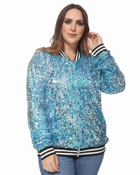 Rugged Protection Save Sequin Bomber Jacket | Blue