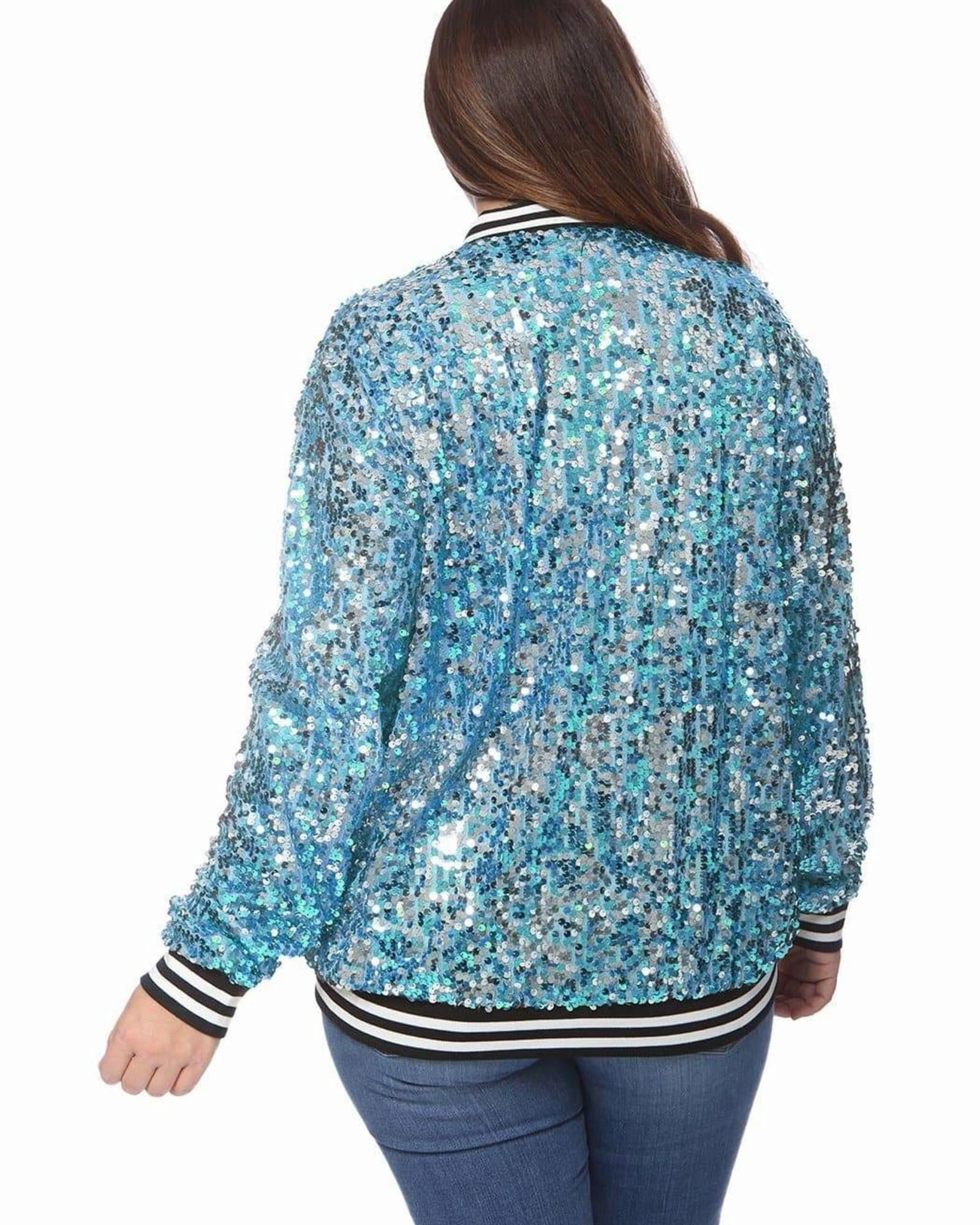 Sequin Bomber Jacket | Blue Cold Climate snap-up