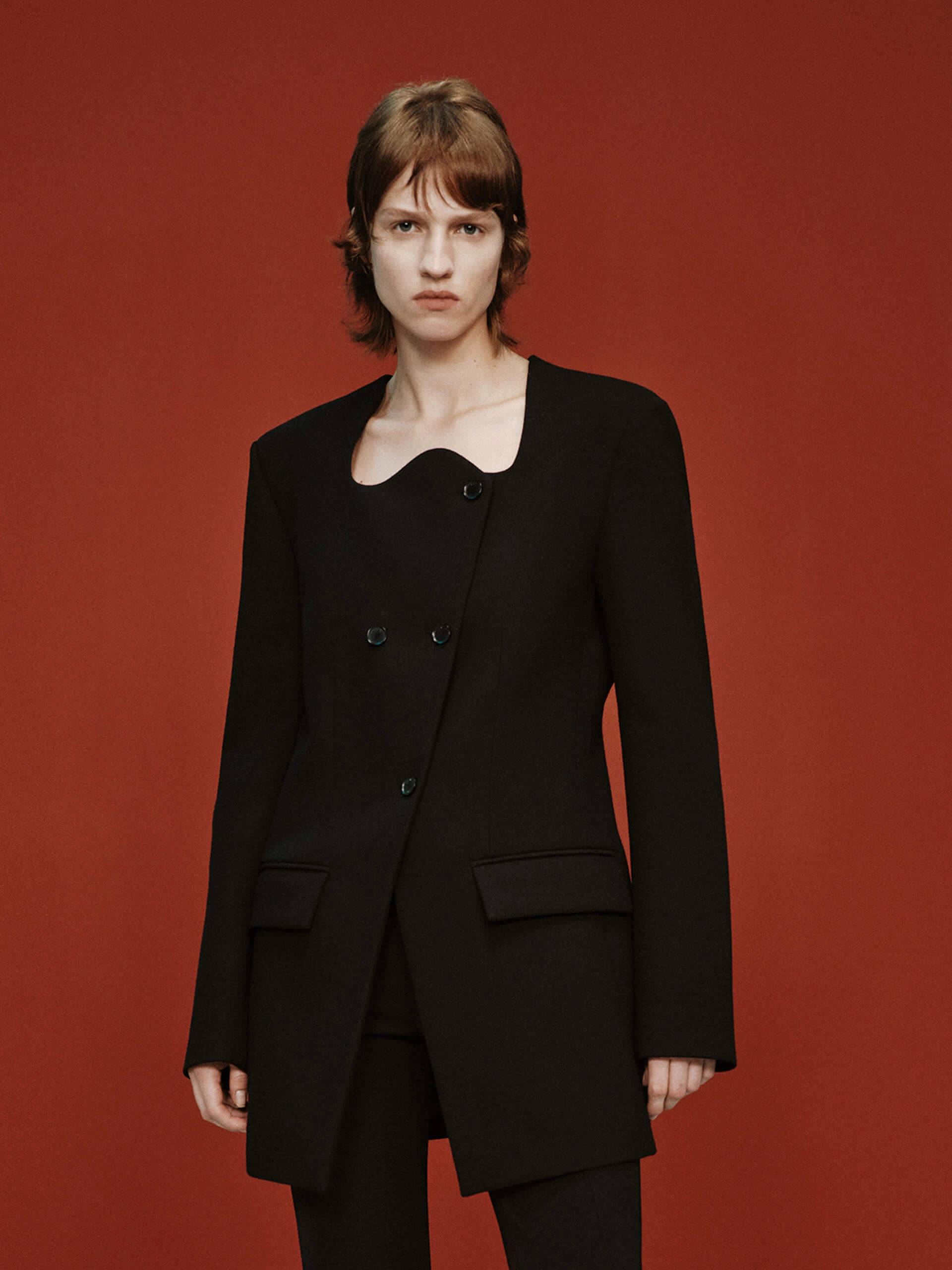 Lightweight Construction Wave Collar Wool Coat